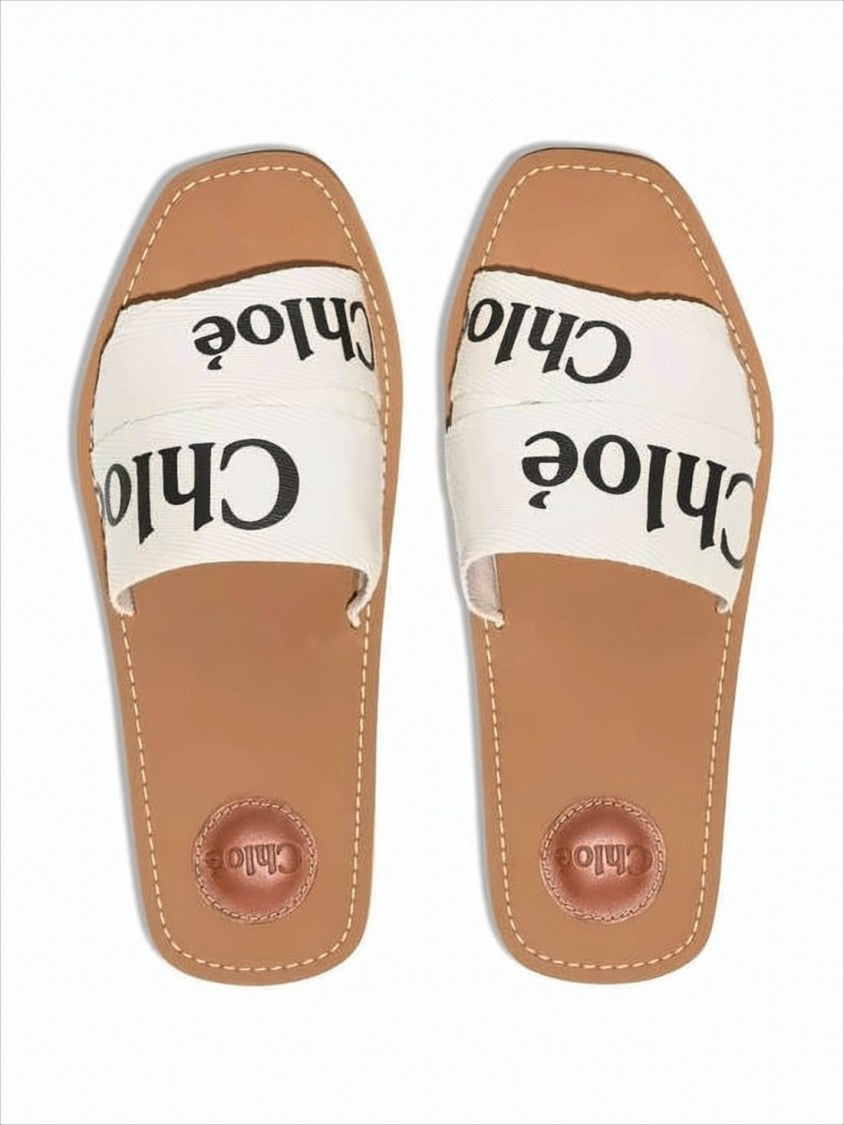 Chloé Flat Slide Sandals With Bold Text