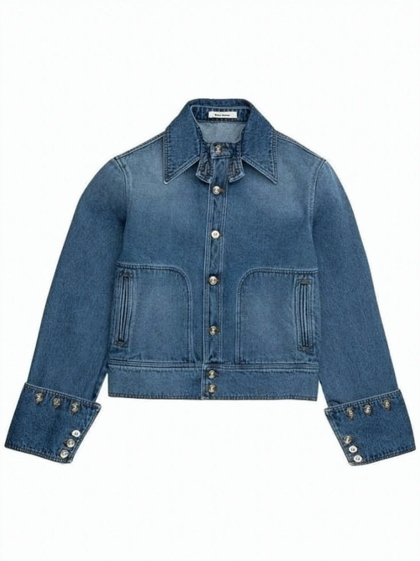 Wales Bonner Cropped Denim Jacket With Structured Silhouette And Distinctive Cuffs