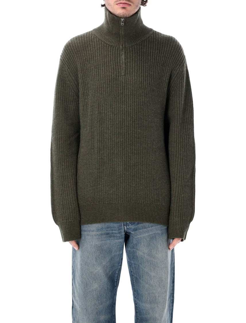 A.P.C. Ribbed Wool High Neck Dropped Shoulder Half-Zip Sweater