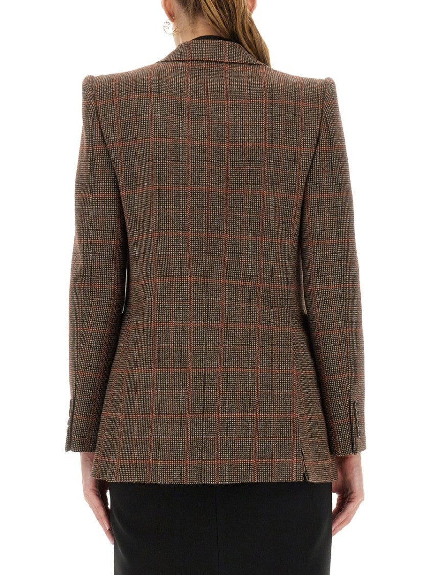 Chloé Plaid Wool Tailored Jacket With Structured Shoulders