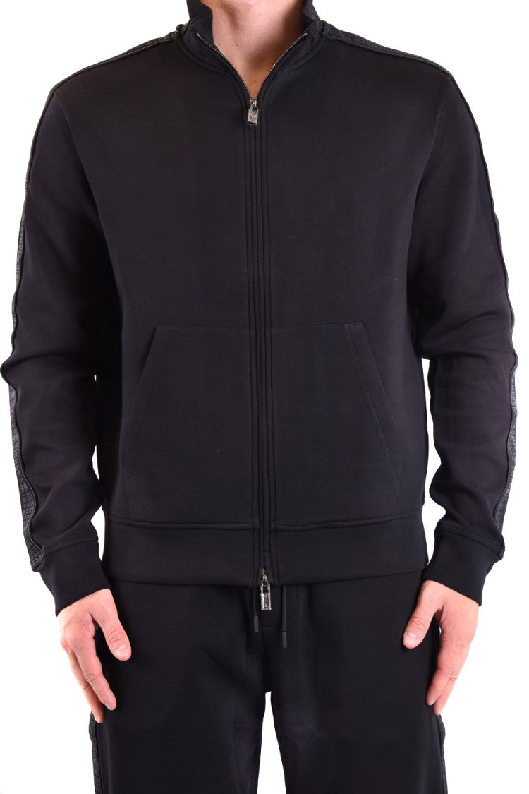 Emporio Armani Black Full-Zip Sweatshirt Textured Stripe Detail