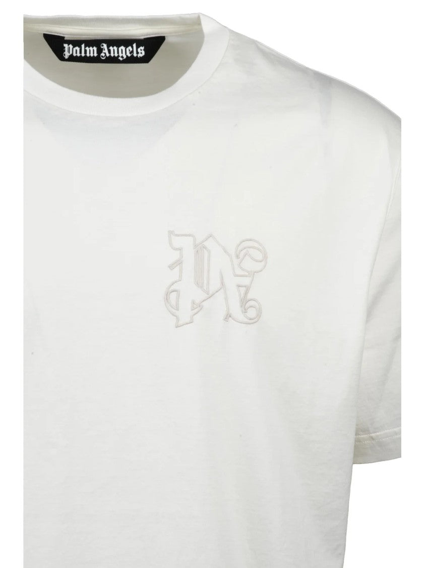 Palm Angels Minimalist White Crew Neck T-Shirt With Subtle Logo Detail