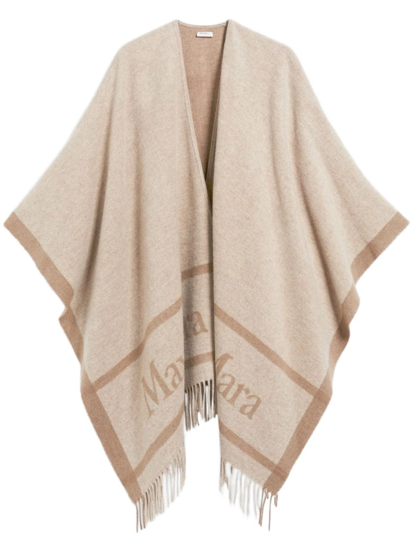 Max Mara Wool Hilde Fringed Two-Tone Poncho
