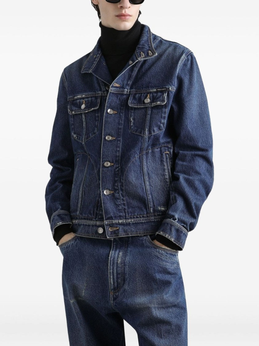 Dolce & Gabbana High-Collar Blue Denim Jacket