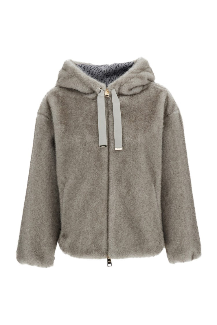 Herno Short Bomber Jacket In Plush Faux Fur