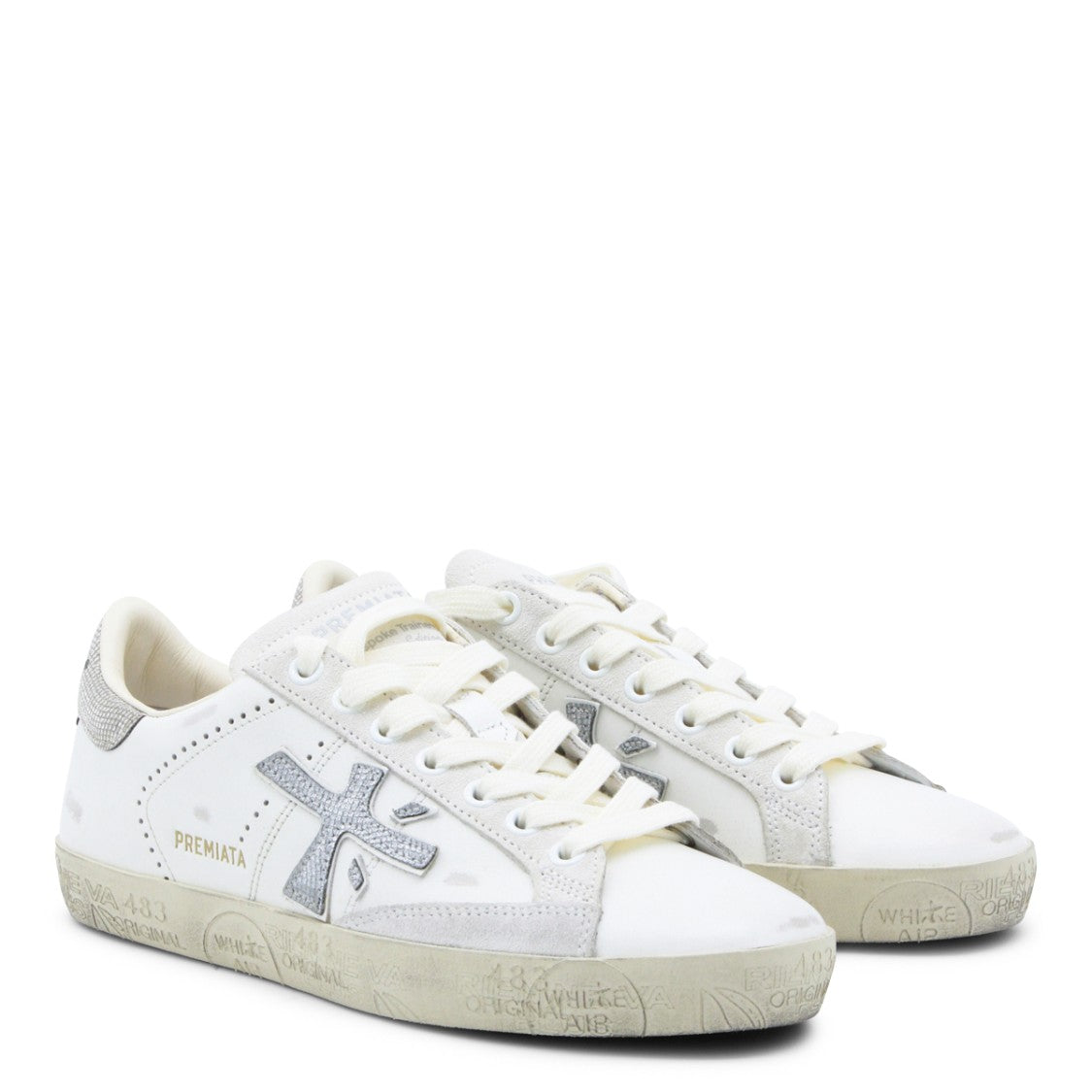 Premiata White/Silver Vintage Leather Sneakers