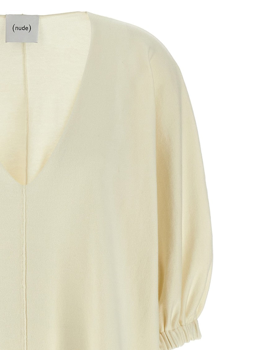 Nude Oversized Cotton Sweatshirt With V-Neck