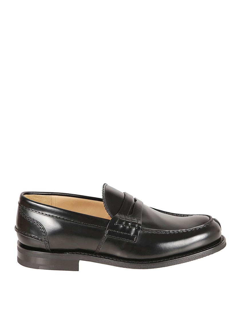Church's Penny Loafer Flat Shoes In Polished Black Leather