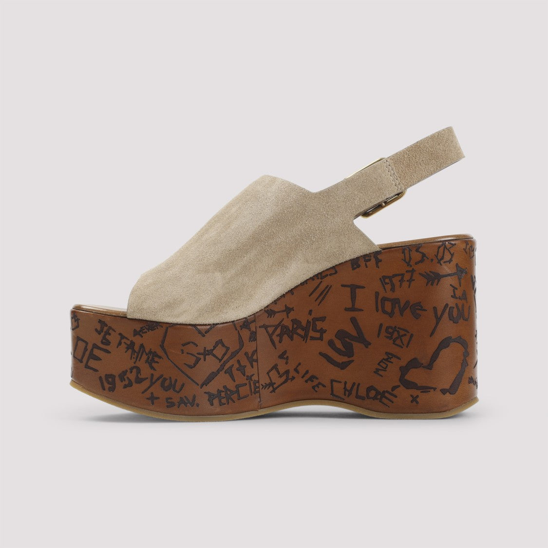 Chloé Desert Sand Beige Suede Maxime Wedge Sandals
