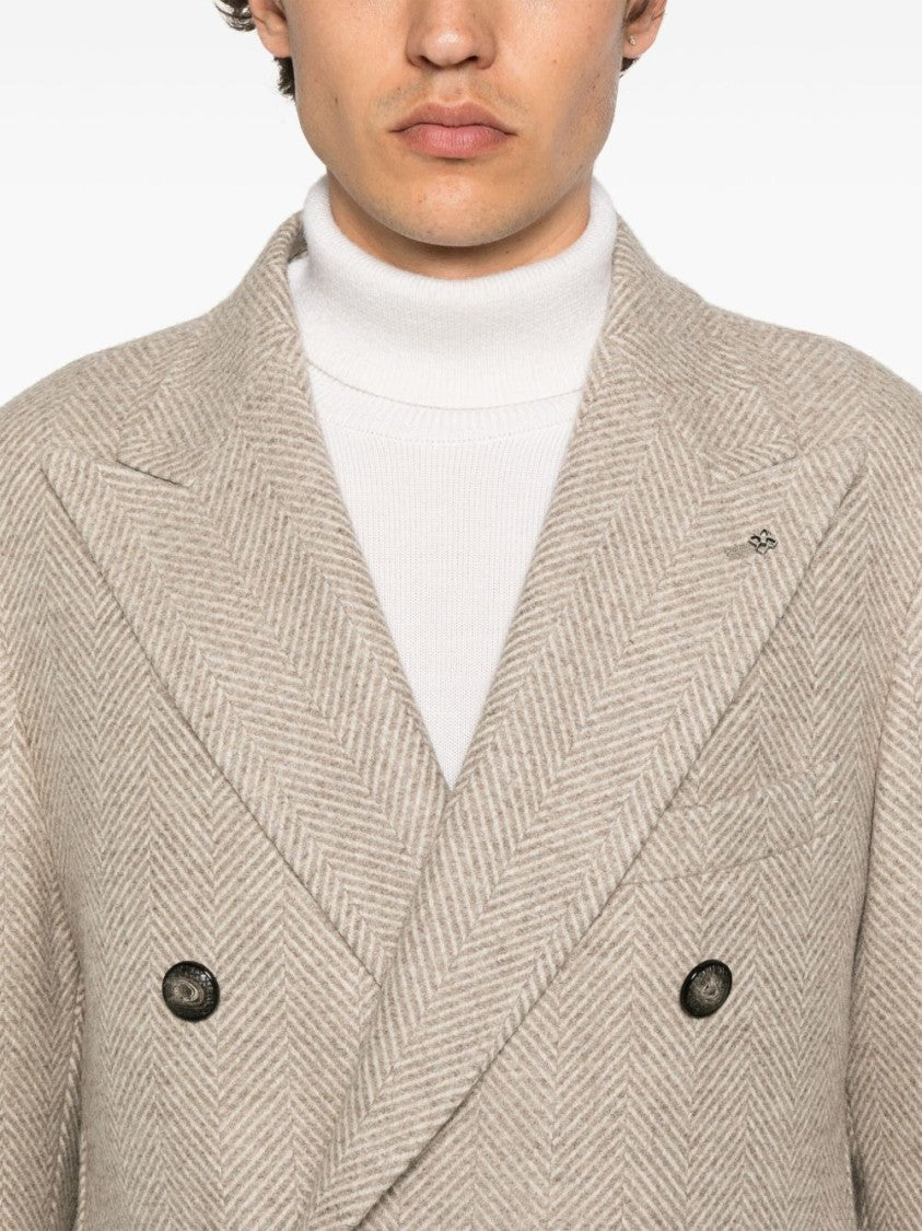 Tagliatore Double-Breasted Herringbone Coat With Wide Lapels