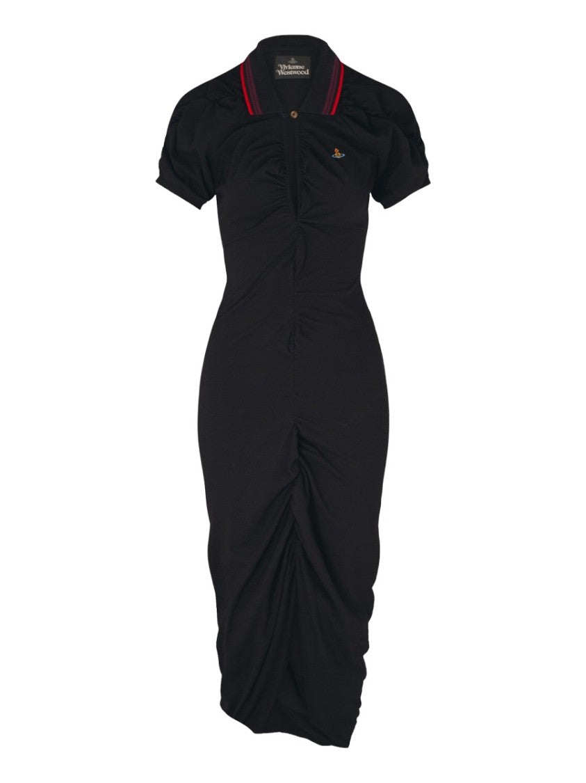 Vivienne Westwood Pulling Fitted Center Ruched Cotton Midi Dress