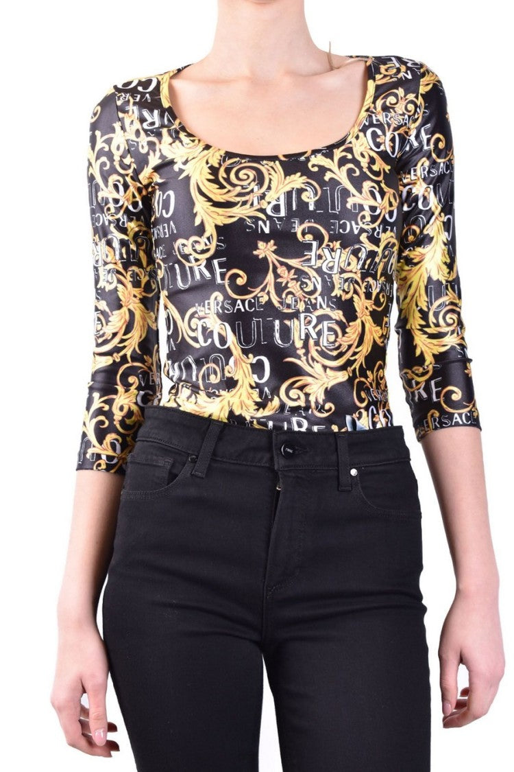 Versace Jeans Couture Baroque-Inspired Fitted Bodysuit With Golden Detailing
