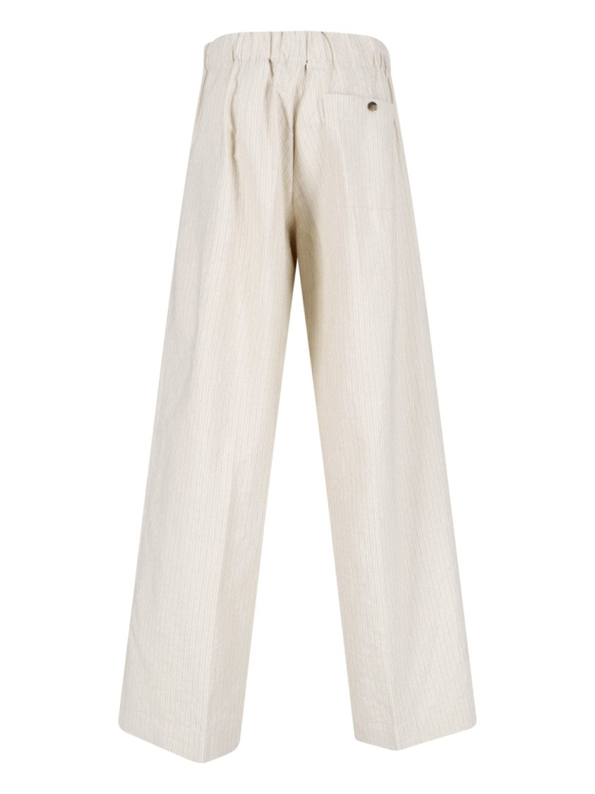 Dries Van Noten Black Pinstriped Texture Wide-Leg Trousers