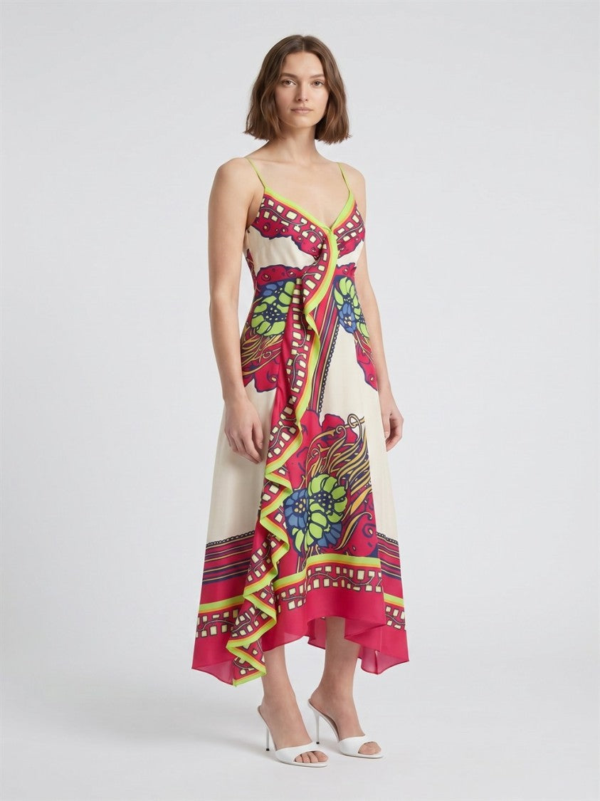 La Double J Multicolor Turn Around Sweetheart Silk Midi Dress