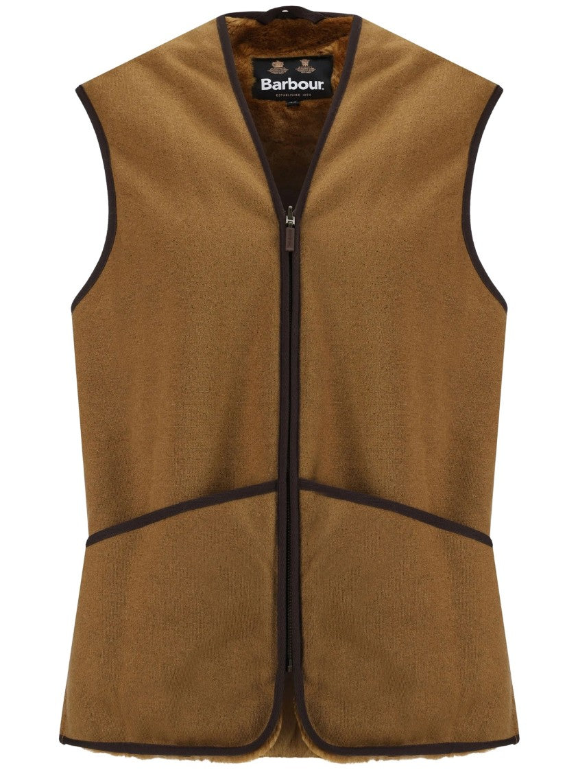 Barbour Camel-Brown Knitted Gilet With Faux Fur Lining