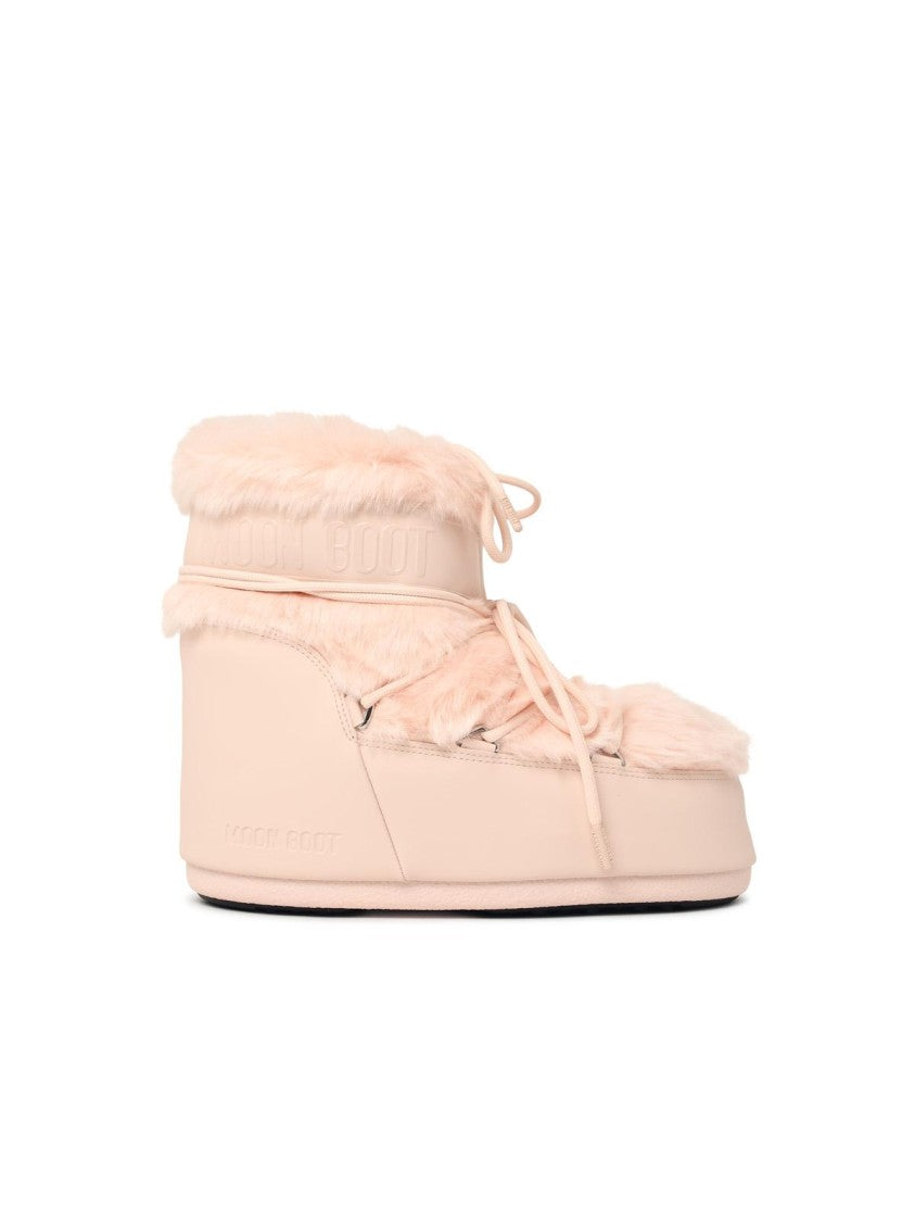 Moon Boot Icon Low' Antique Pink Synthetic Fur Ankle Boots