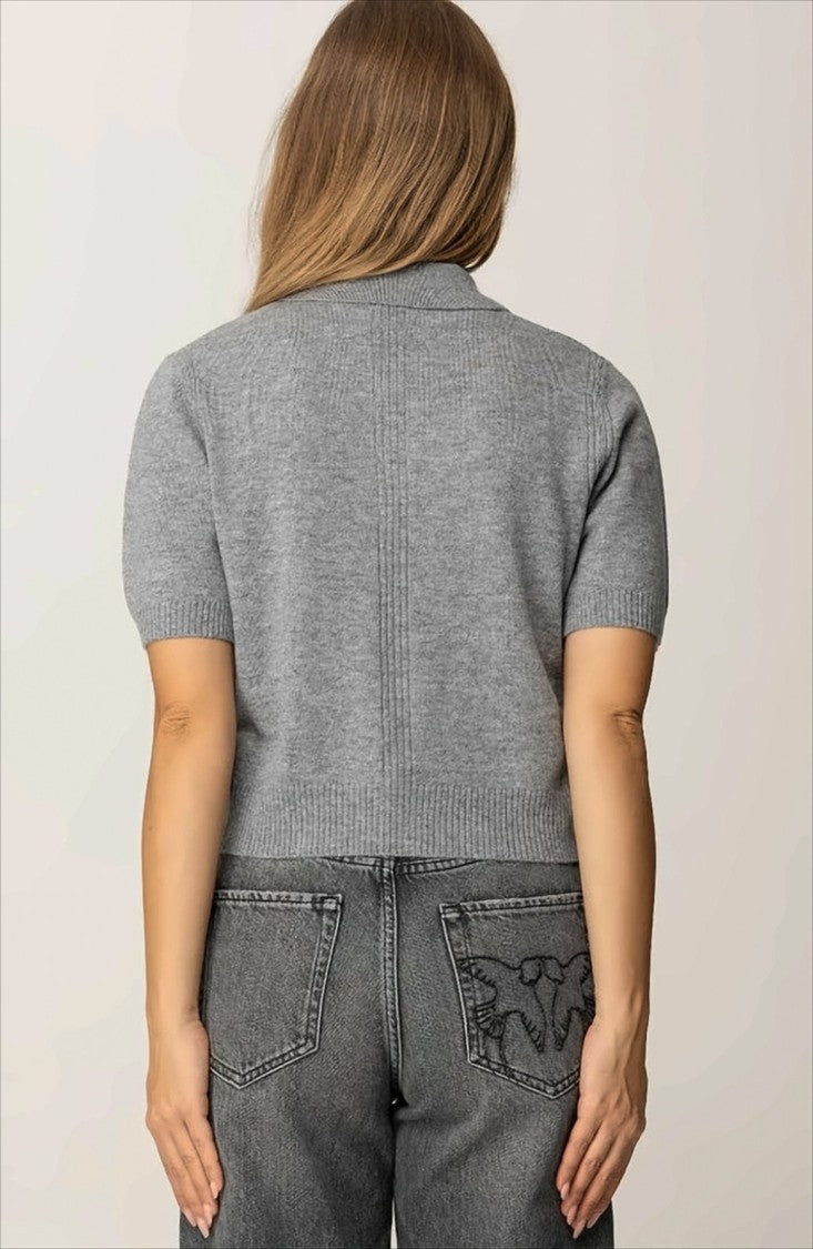 Pinko Cropped Merino Wool Sweater With Contrast Placket