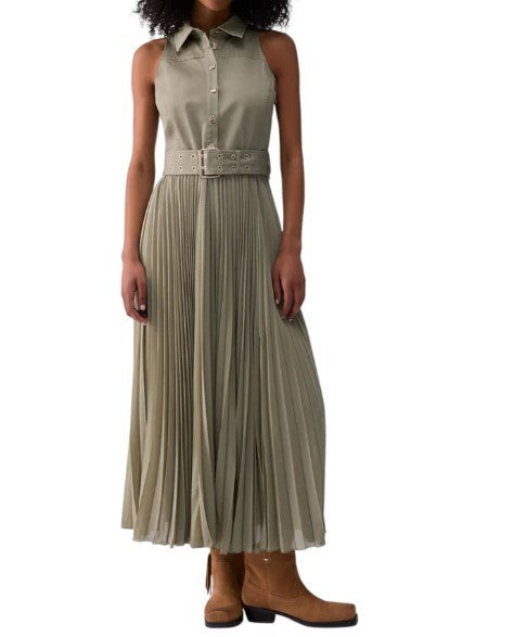 Liu Jo Gabardine Midi Dress With Collar And Adjustable Belt