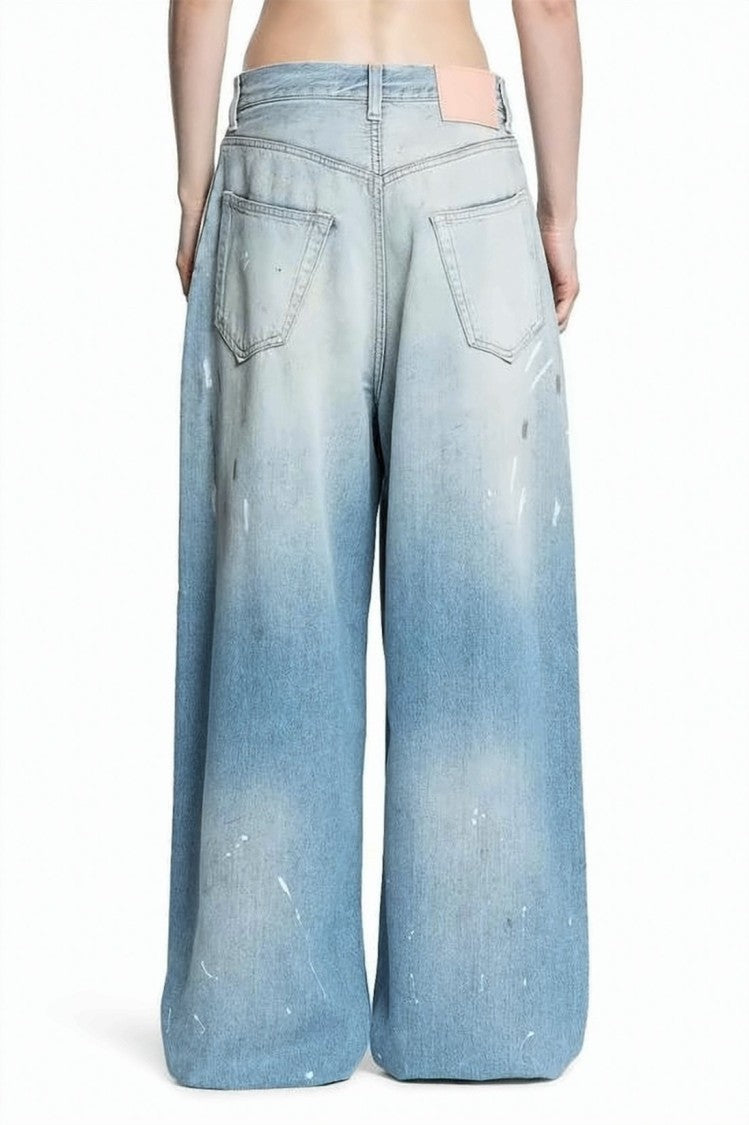 Acne Studios Wide-Leg Light Blue Denim Pants With Distressed Finish