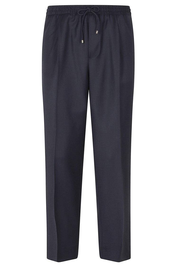 Briglia Blue Elastic Waistband Virgin Wool-Blend Straight-Leg Pants