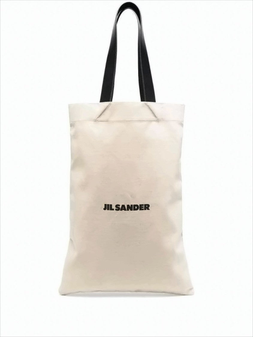 Jil Sander Spacious Natural Fabric Tote With Leather Handles