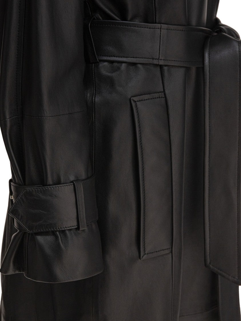 Ivy & Oak Belted Black Lamb Leather Coat