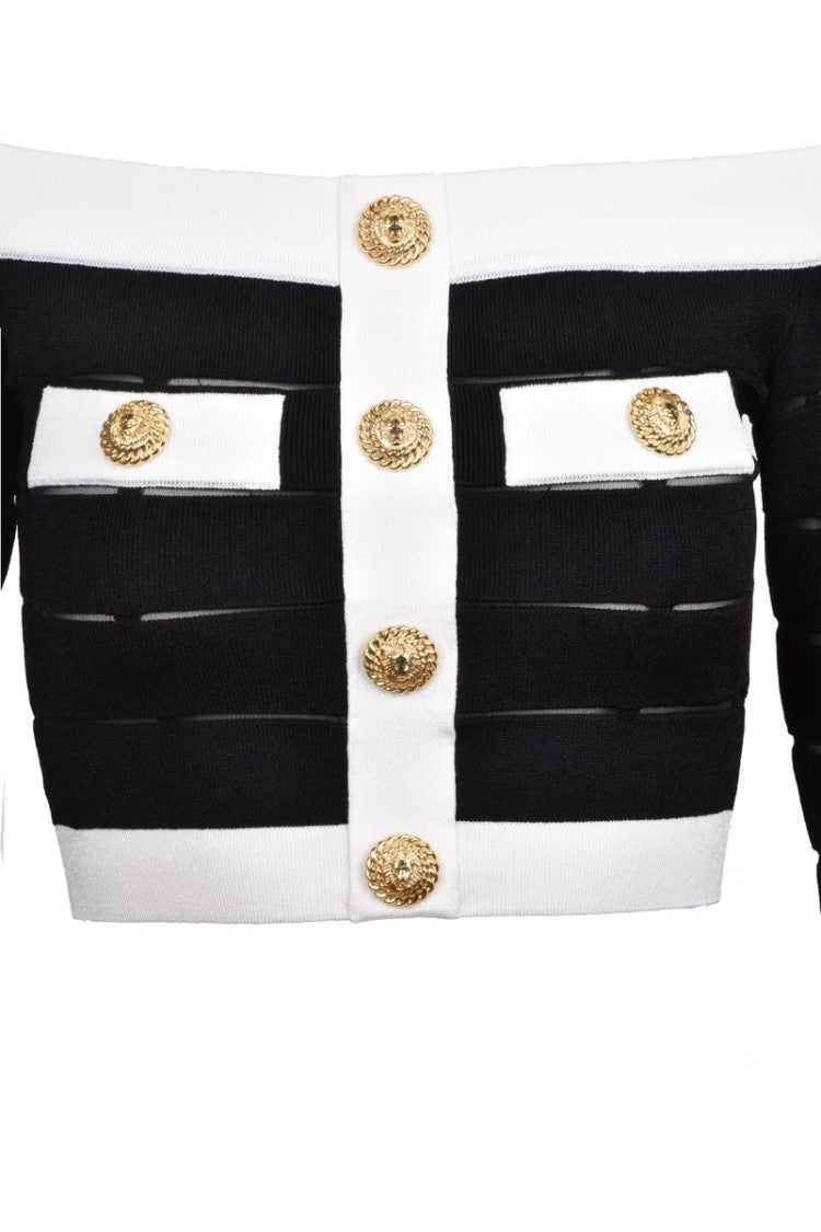 Balmain Knit Top Back Zip - Black/White