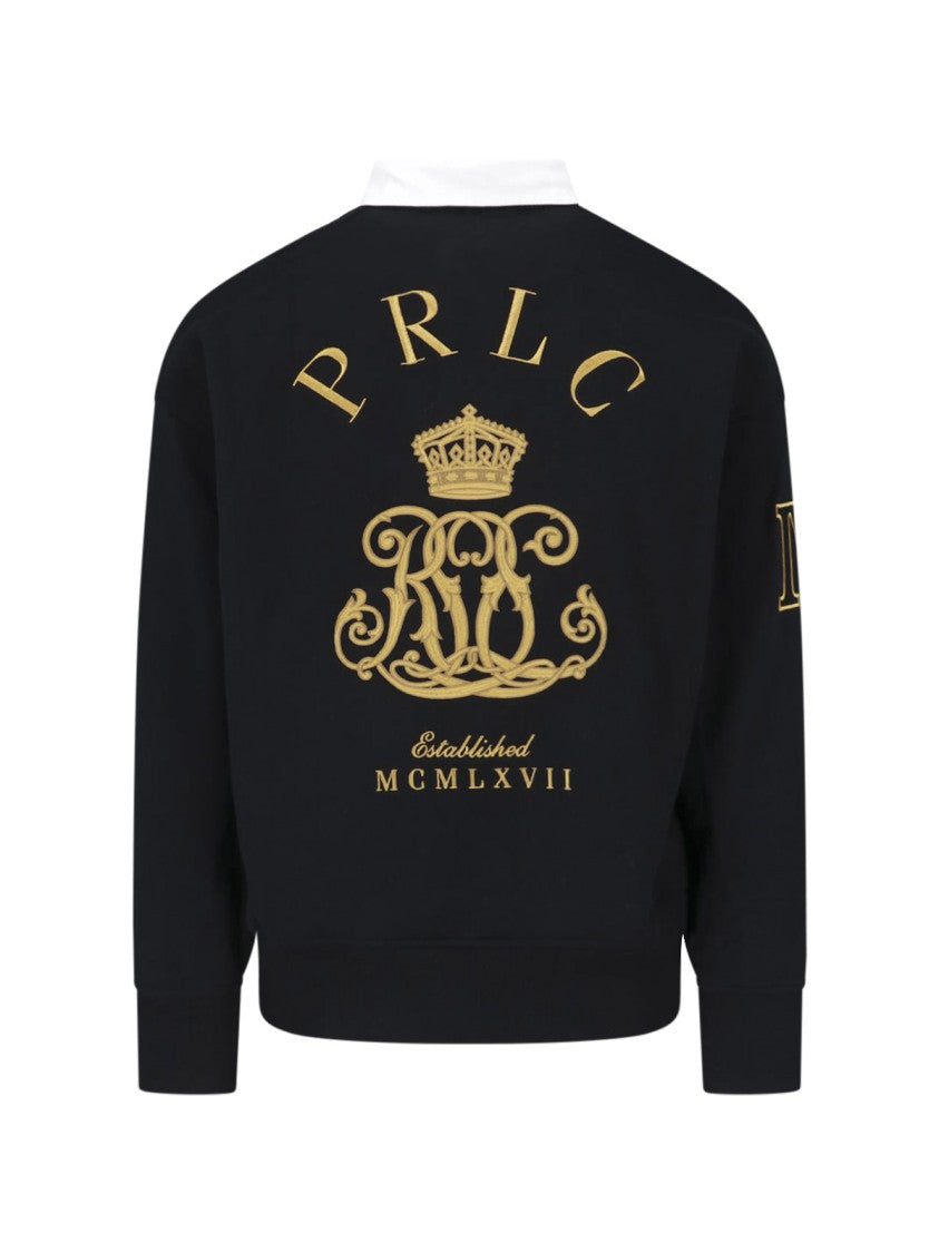 Polo Ralph Lauren Black Cotton-Blend Big Pony Contrast-Collar Rugby Sweatshirt