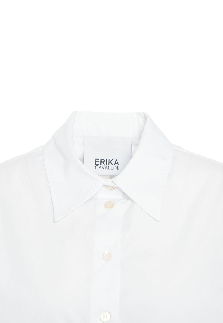 Erika Cavallini Tailored White Blouse With Kent Collar And Voluminous Sleeves