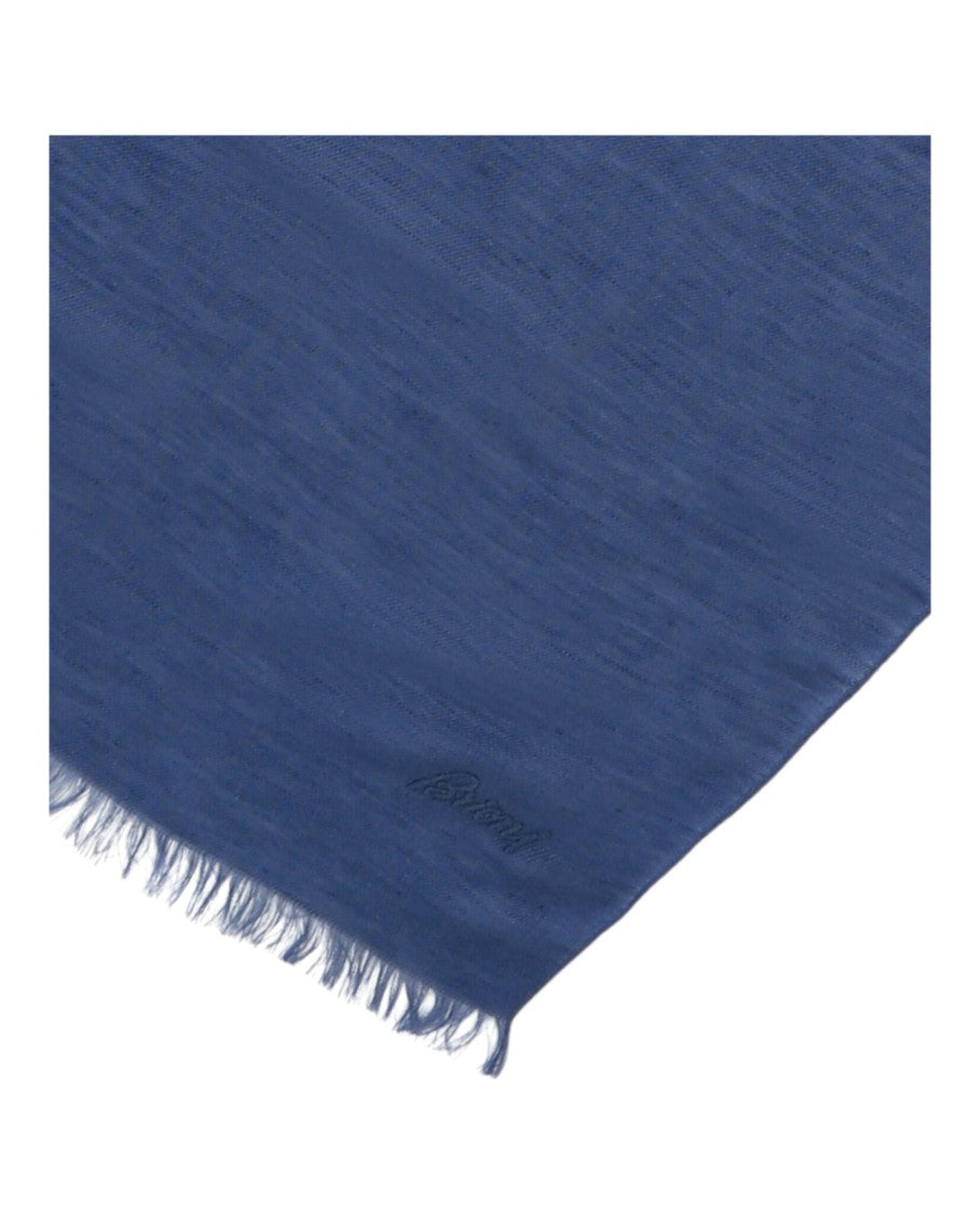 Brioni Silk Blend Scarf With Embroidered Logo And Fringe Trim