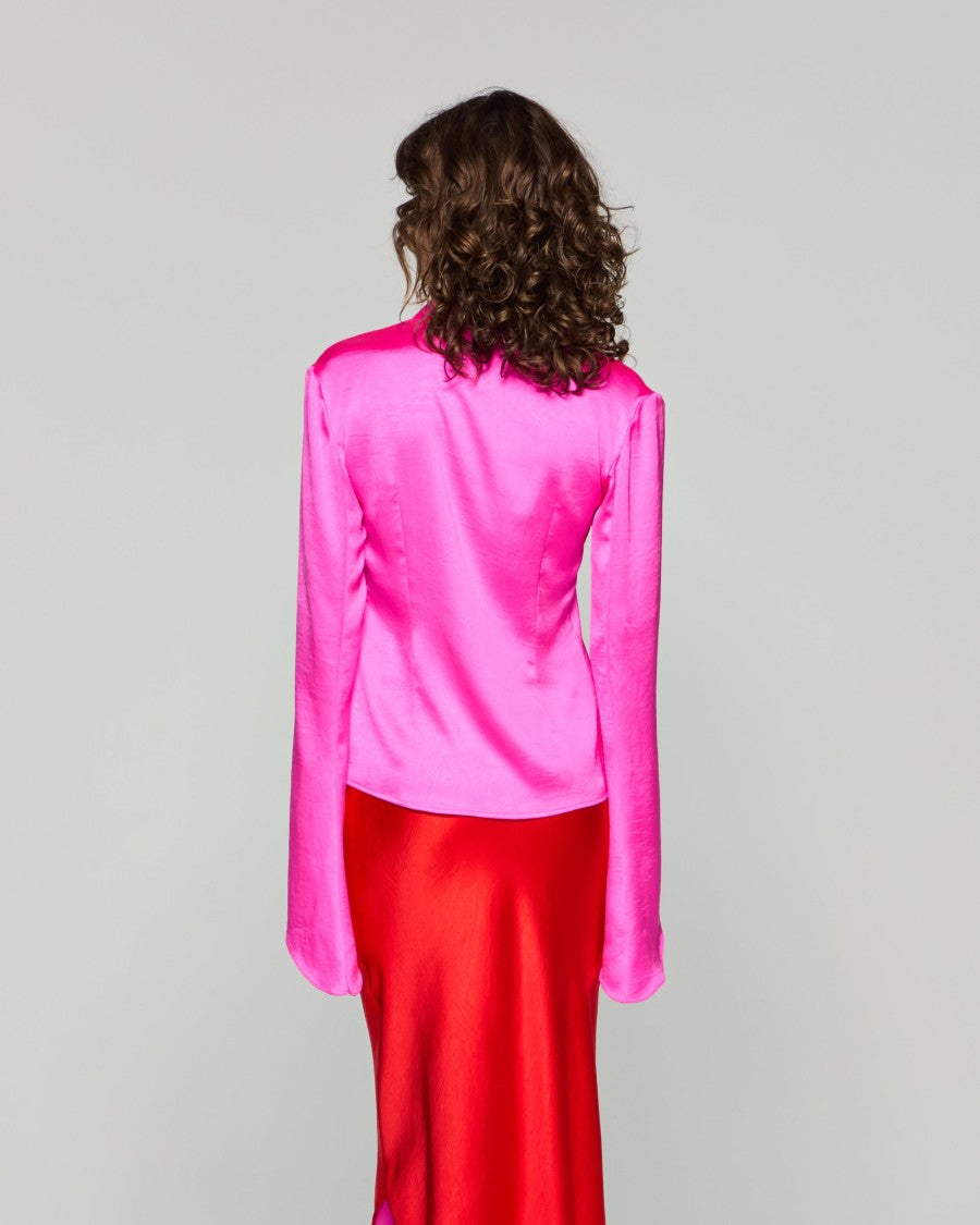 Serena Bute Flared Sleeve Shirt - Bright Pink