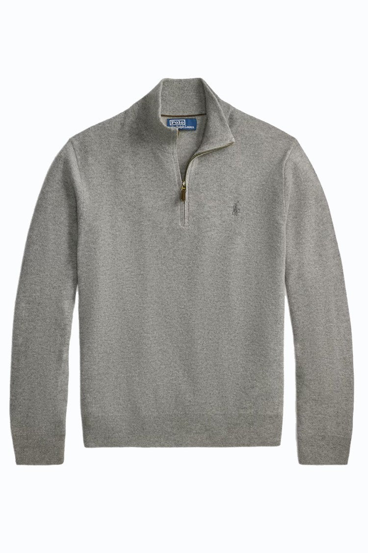 Polo Ralph Lauren Grey Textured-Knit Quarter-Zip Sweater