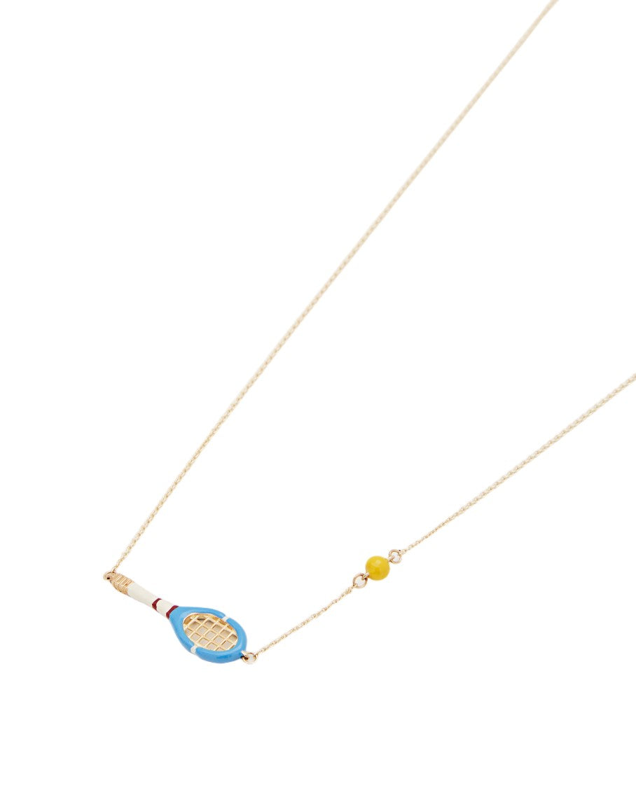 Aliita Light Blue Tennis Pelota 9K Gold Necklace