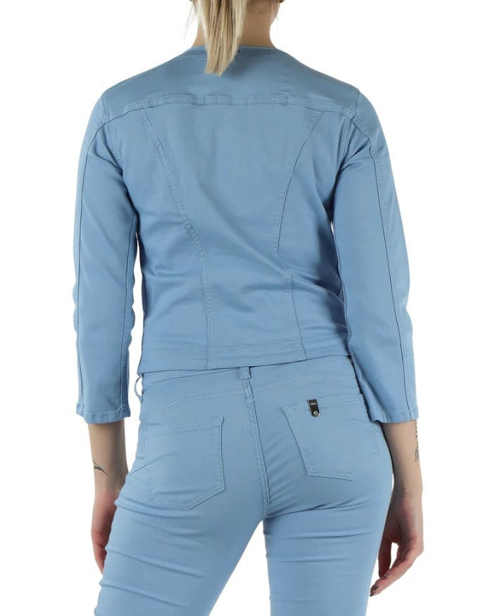Liu Jo Three-Quarter Sleeve Blue Jacket With Floral Scarf Detail