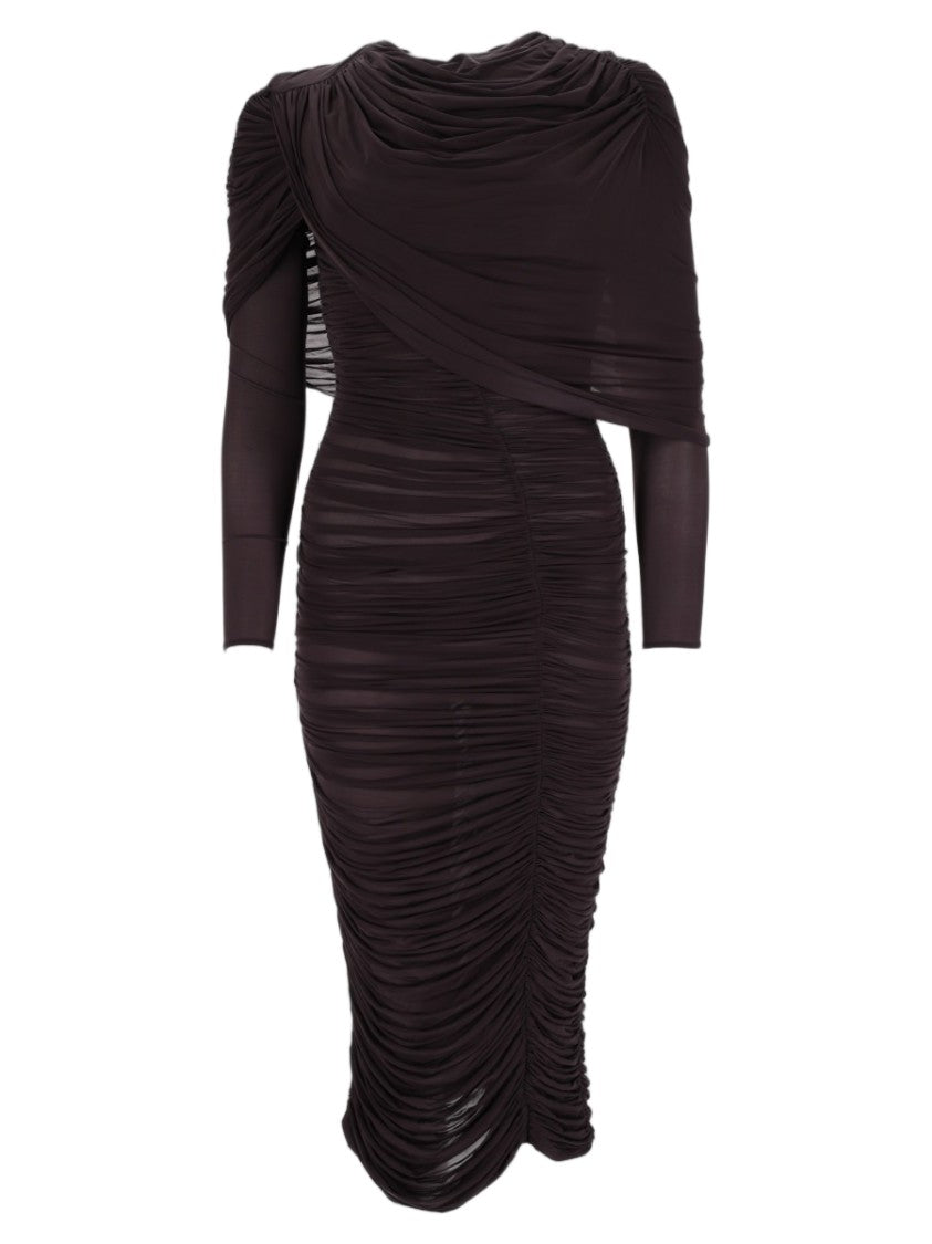 Magda Butrym Bordeaux Asymmetrical Cupro-Blend Midi Dress