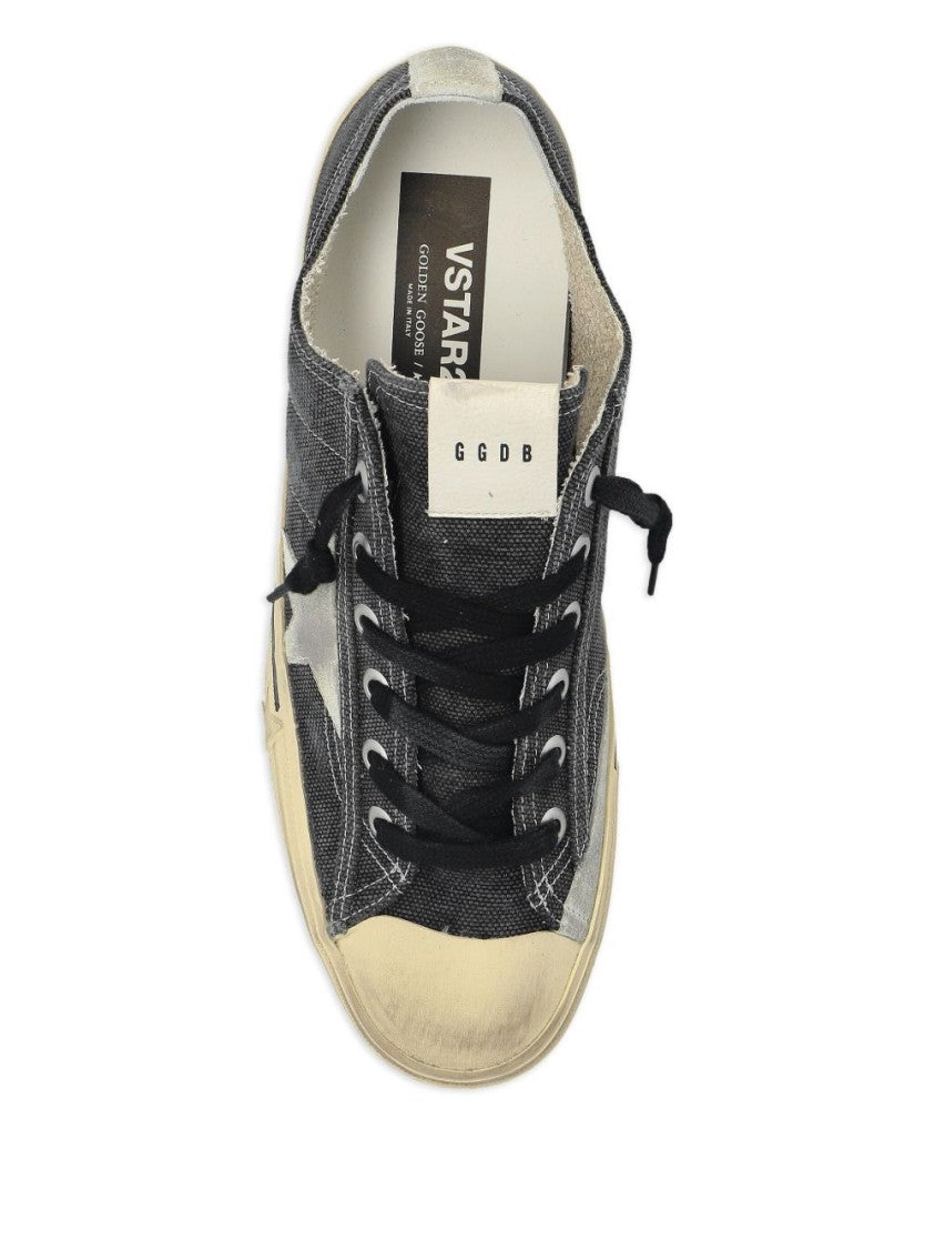 Golden Goose Distressed Black Canvas Contrast Star Sneakers