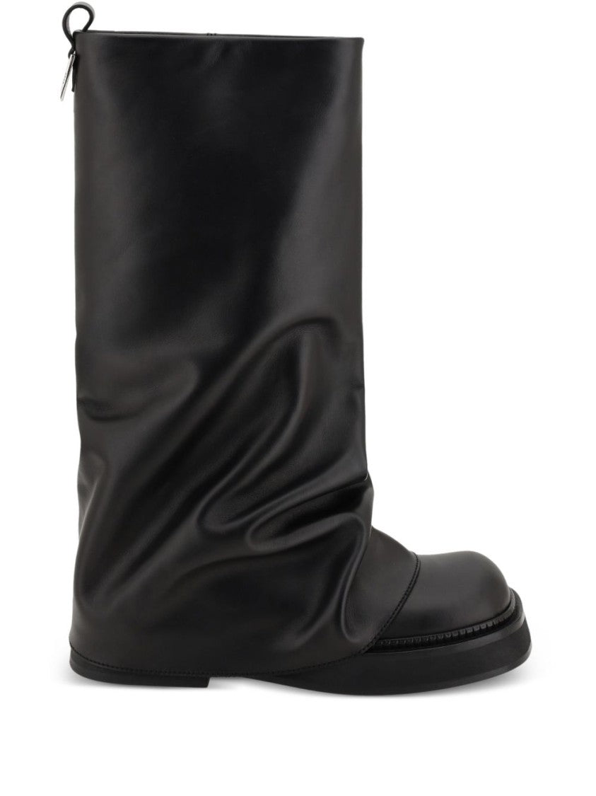 The Attico Slouchy Black Calf Leather Combat Boots