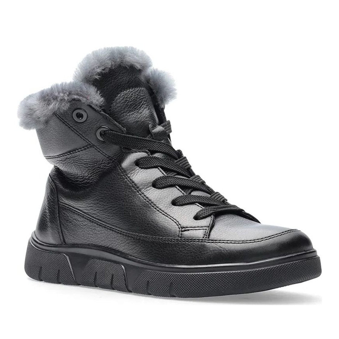 Ara Black Rom Wedge Fur Collar Ankle Boots