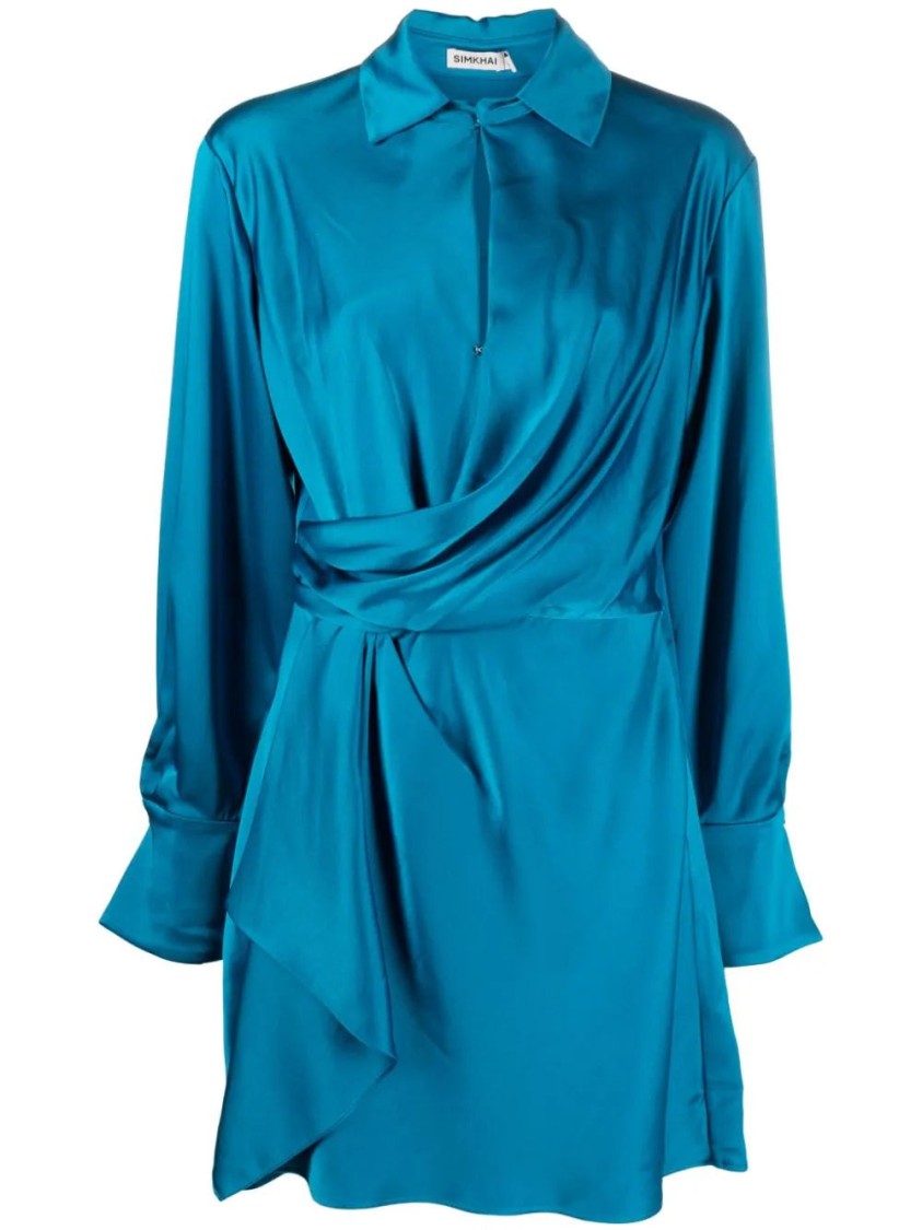 Simkhai Draped Front Mini Dress With Classic Collar And Asymmetrical Hemline