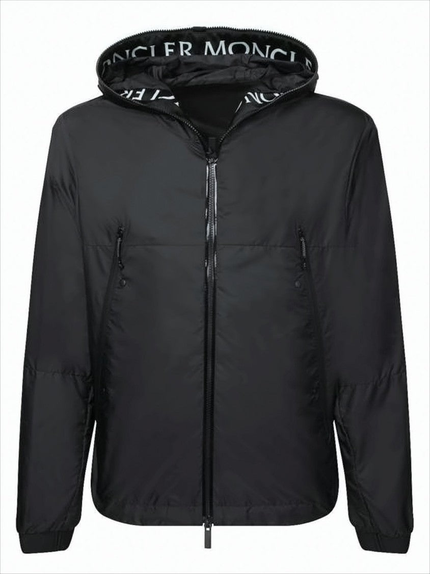 Moncler Polyamide-Exterior Black Jacket With Hood And Flap Detail