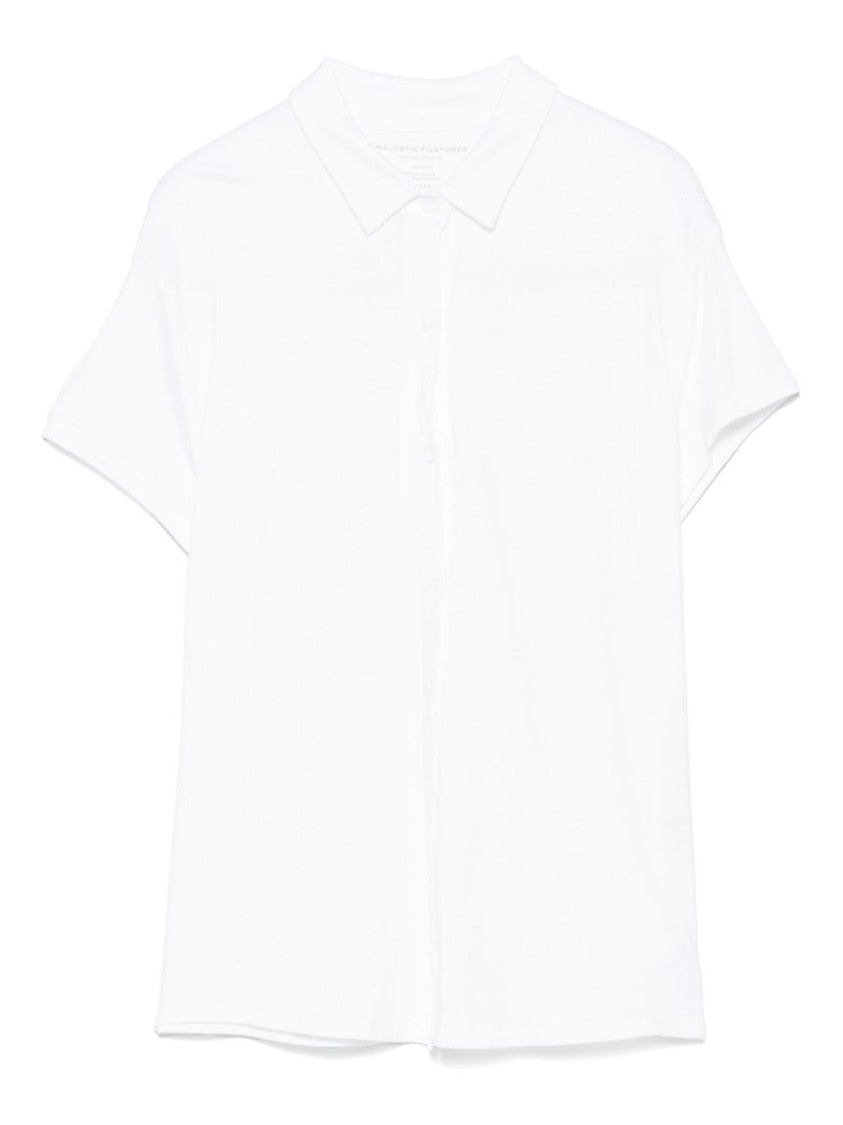 Majestic Filatures Short-Sleeved White Shirt With Classic Collar