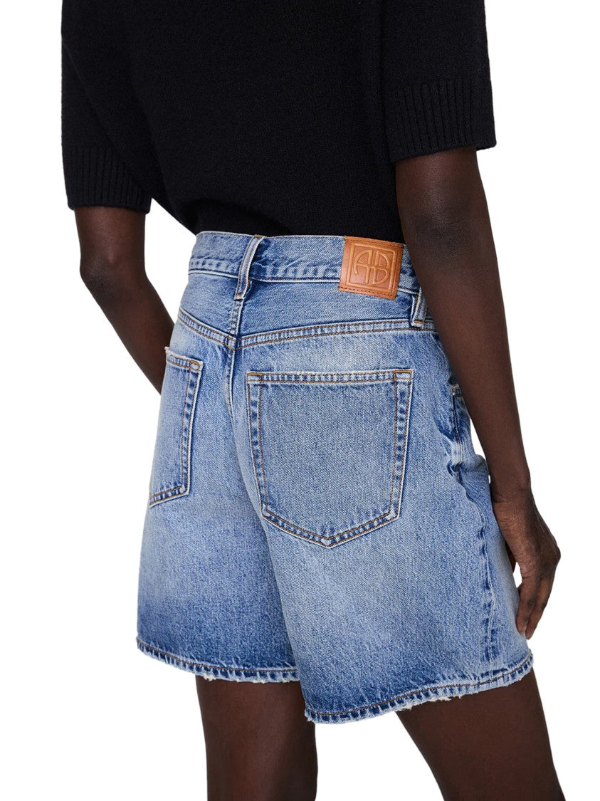 Anine Bing High-Waisted Denim Shorts With Subtle Fading And Frayed Hem