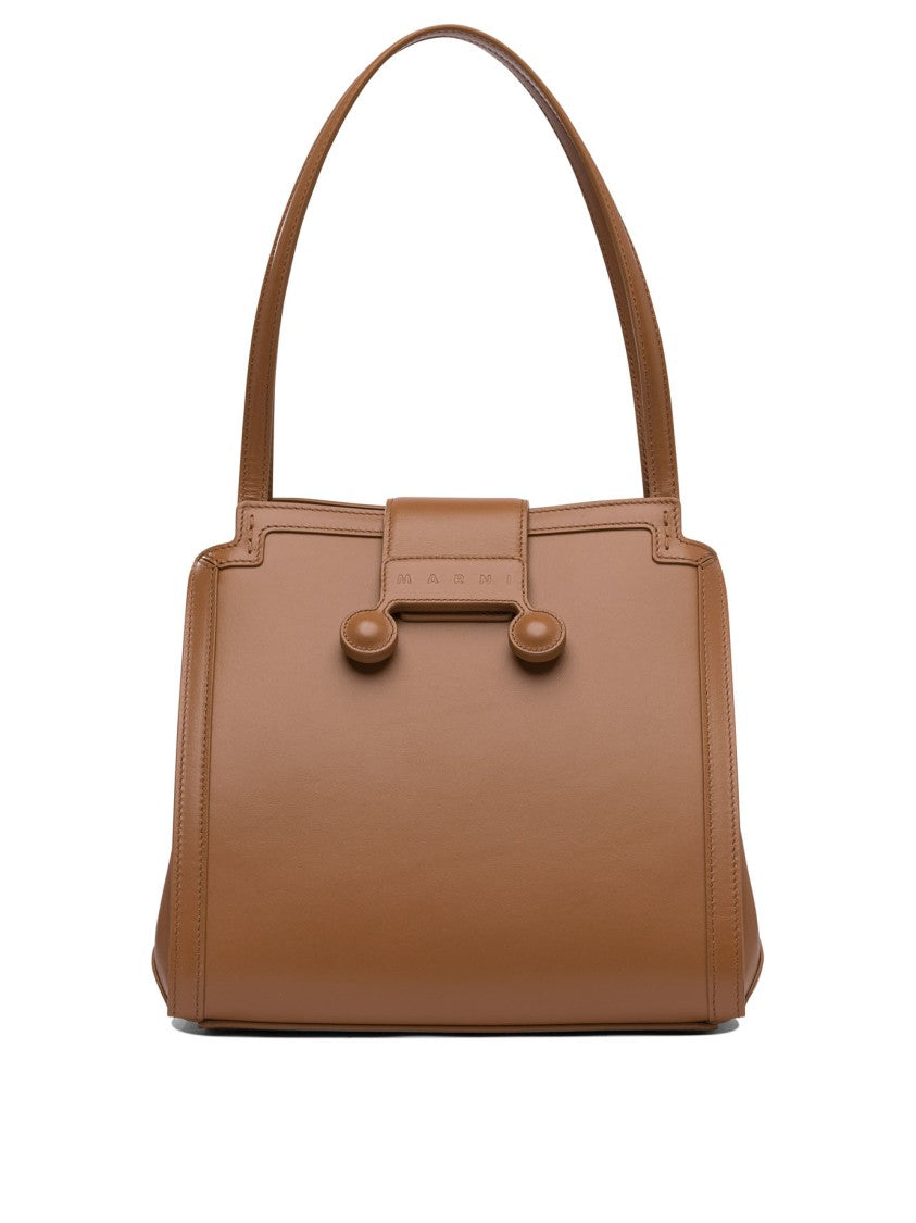 Marni Structured Brown Leather Shoulder Bag