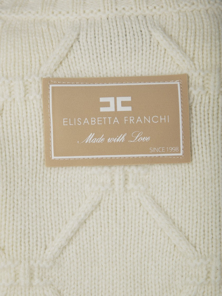 Elisabetta Franchi Long-Sleeved Knit Top With Textured Front Detail