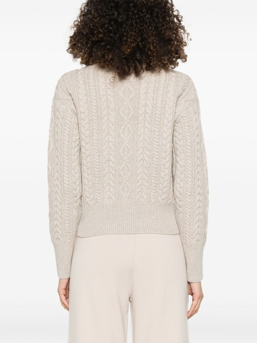 Max Mara Cropped Cable Knit Sweater With High Neckline And Logo Detail