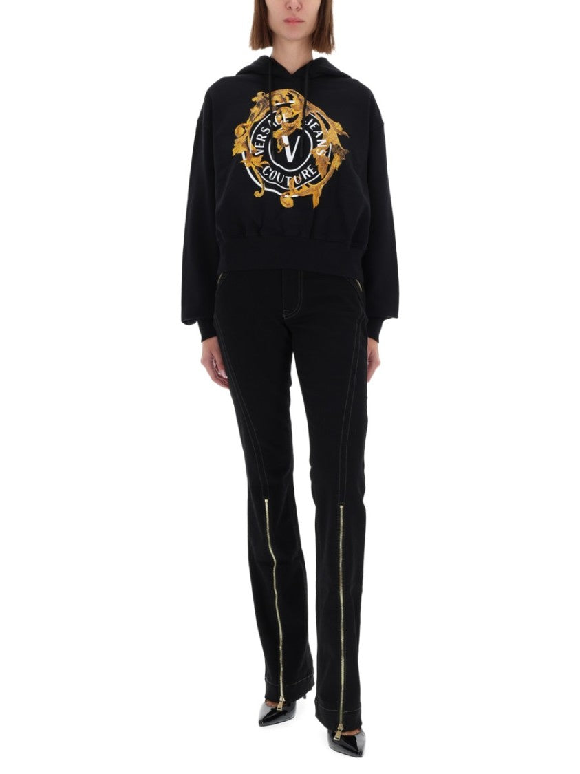 Versace Jeans Couture Black Baroque-Emblem Relaxed Sweatshirt