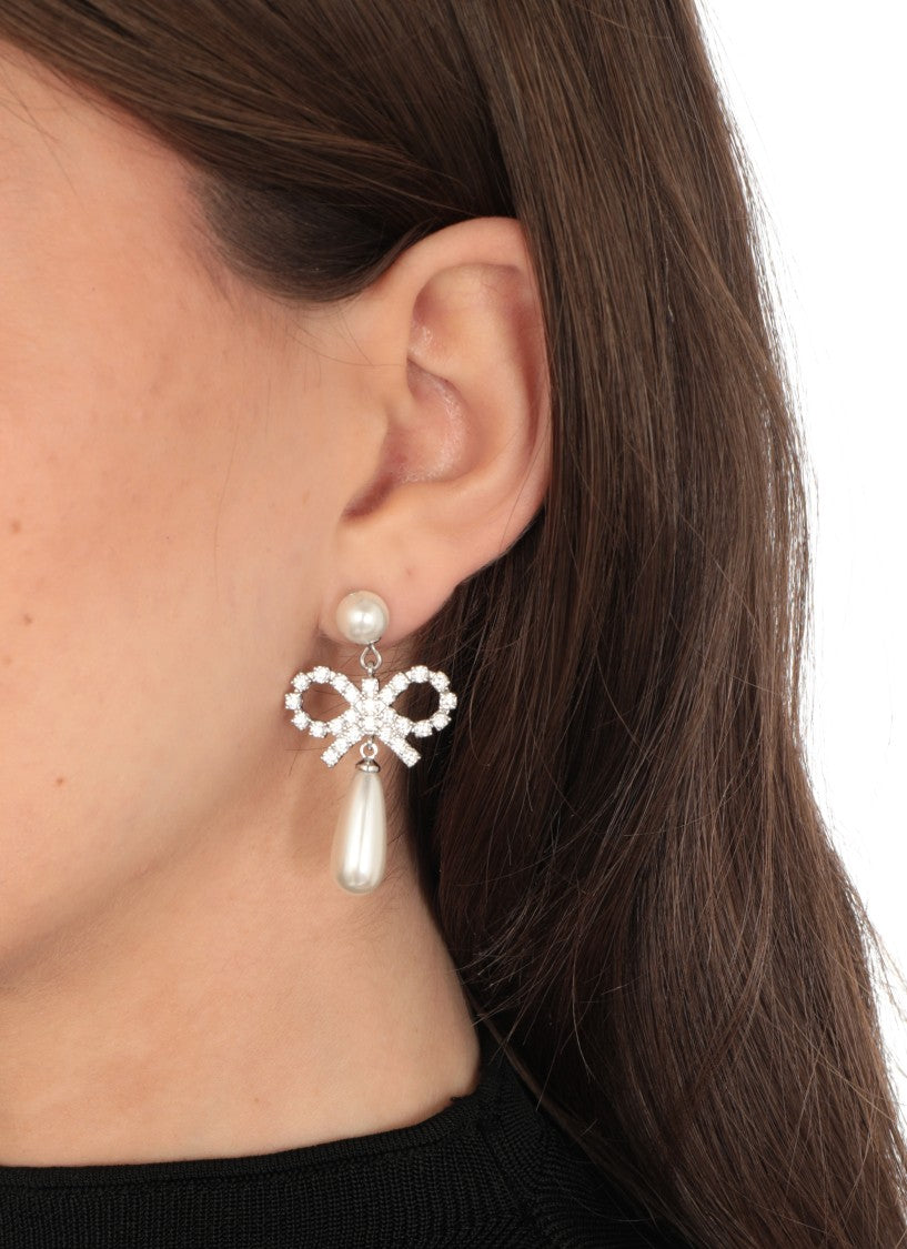 Self-Portrait Pearl Bow Droplet Earrings
