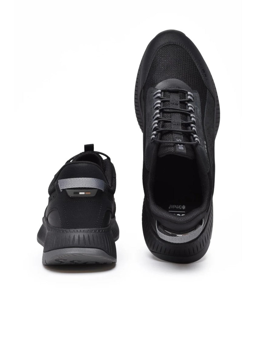Boss Black Leather-Blend Stretch Sneakers