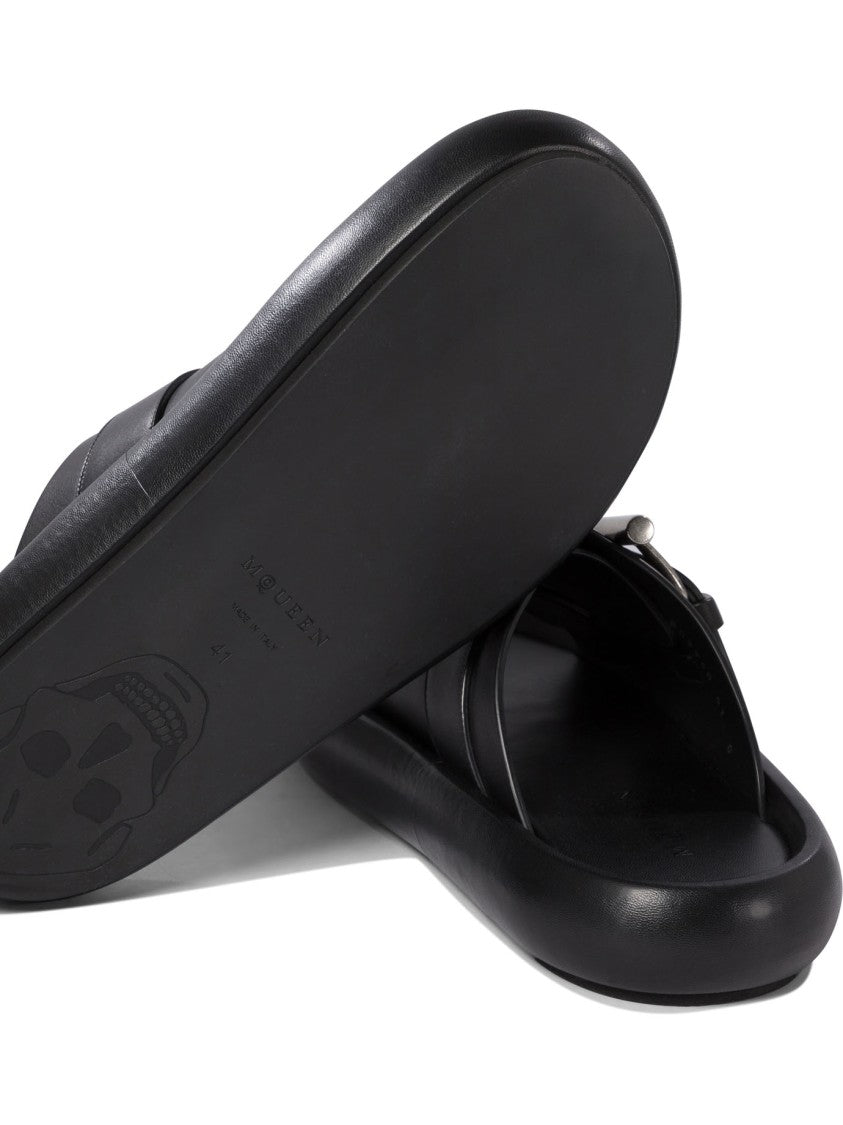 Alexander Mcqueen Black Leather Sandals With Buckle Detail