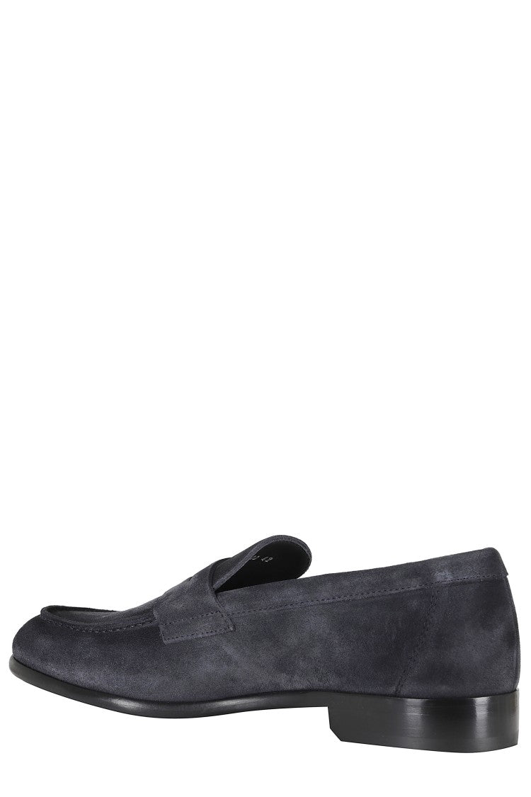 Doucal's Blue Penny Rubber-Sole Suede Loafers